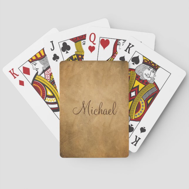 Old paper texture personalized name playing cards (Back)