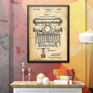 Old Paper   Typewriter Patent Poster