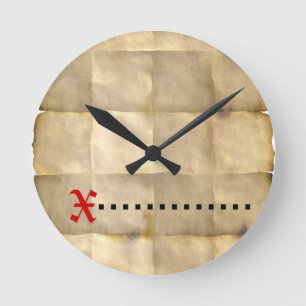 Old Parchment, Treasure Map Paper Round Clock