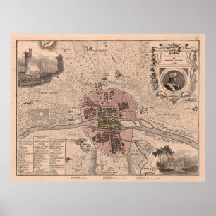 Old Paris France Map (1869) Vintage French Capital Poster