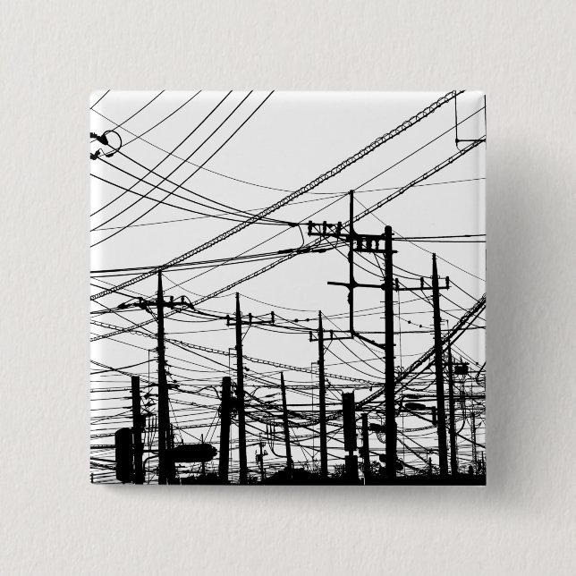 Old Phone and Power Lines 2 Inch Square Button (Front)