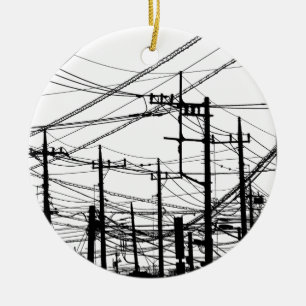Old Phone and Power Lines Ceramic Ornament