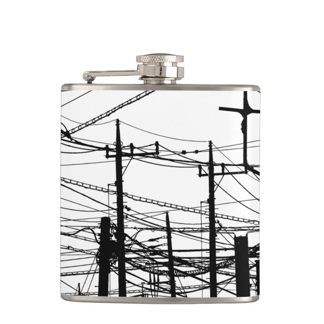 Old Phone and Power Lines Hip Flask (Front)