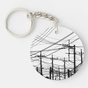 Old Phone and Power Lines Keychain