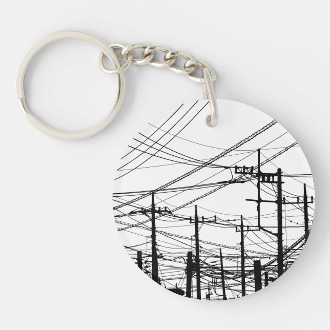 Old Phone and Power Lines Keychain (Front)