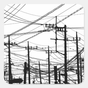 Old Phone and Power Lines Square Sticker