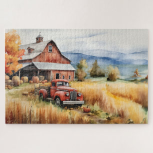 Old Pickup Truck and Red Barn in Autumn 20x30 Jigsaw Puzzle
