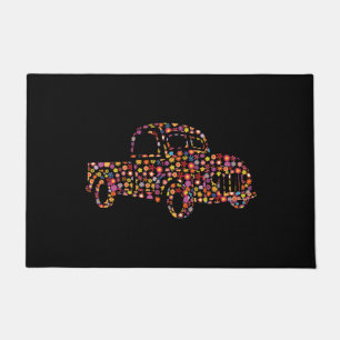 Old Pickup Truck Flower Pattern Doormat