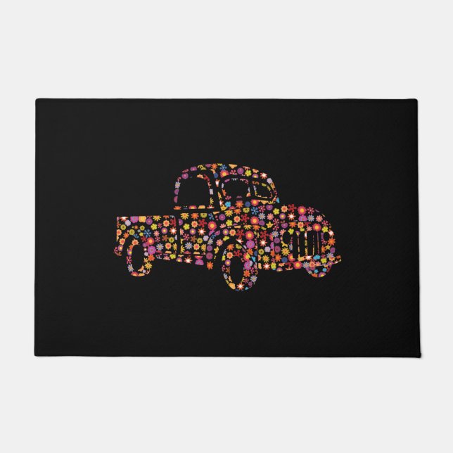 Old Pickup Truck Flower Pattern Doormat (Front)
