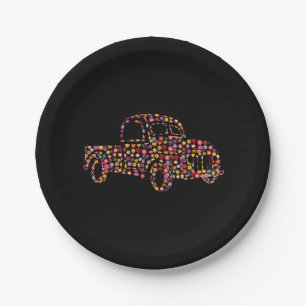 Old Pickup Truck Flower Pattern Paper Plate