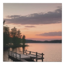 Old pier at the lake at sunset