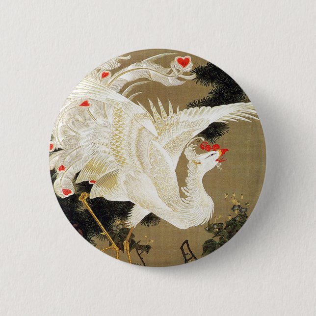 Old Pine Tree and White Phoenix by Ito Jakuchu 2 Inch Round Button (Front)