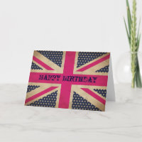Old Pink Union Jack Flag Happy Birthday Card
