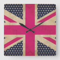 Old Pink Union Jack Flag Wall Clock