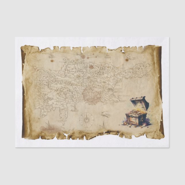 Old Pirate Map Treasure Chest Compass Decoupage  Tissue Paper (Front)
