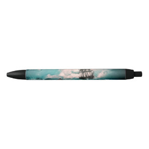 Old Pirate Ship on Vibrant Stormy Ocean Pen