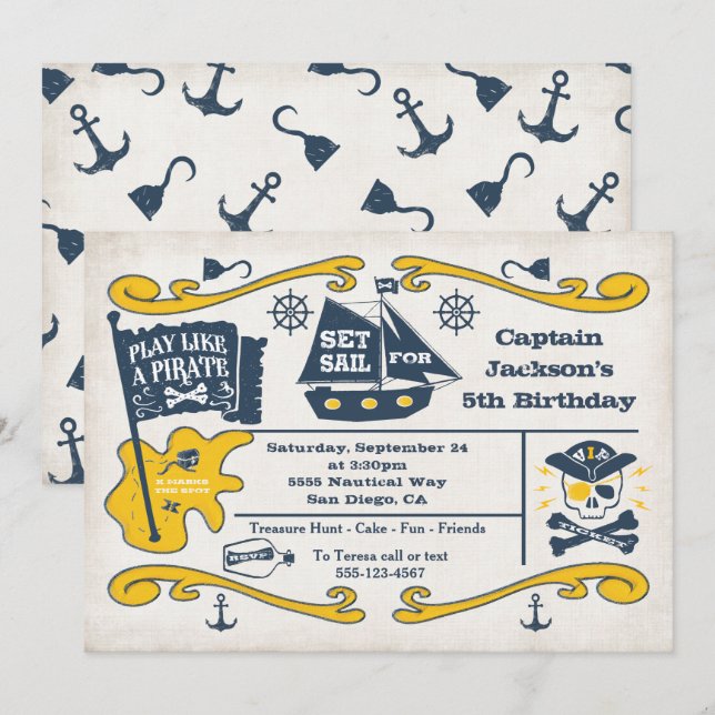 Old Pirate Ticket Nautical Birthday Party Invitation (Front/Back)