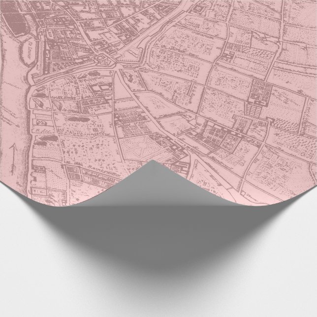 Old Plan Paris Mauve Lilac Blush Pink Royal Mapa Wrapping Paper (Corner)