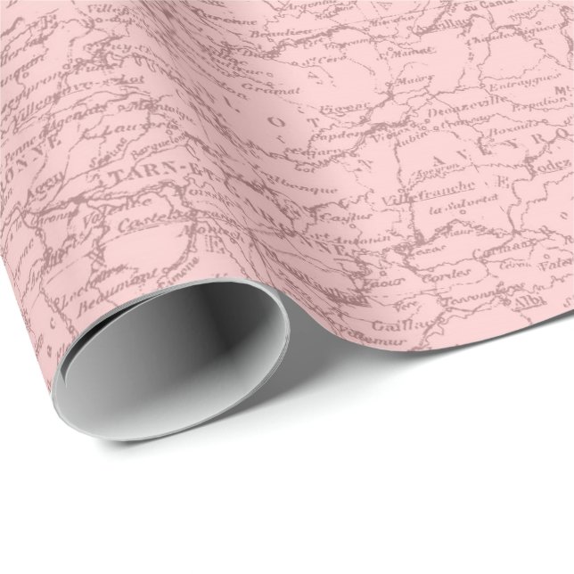 Old Plan Paris Mauve Lilac Blush Pink Royal Wrapping Paper (Roll Corner)