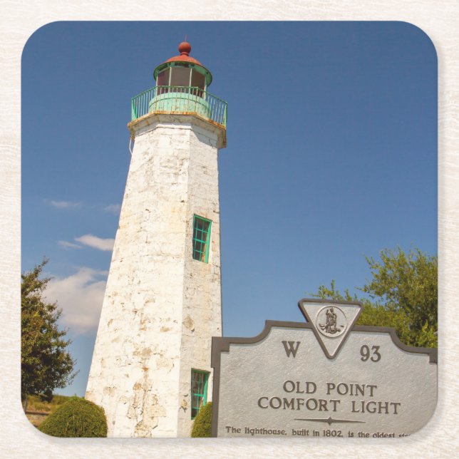 Old Point Comfort Lighthouse Square Paper Coaster (Front)