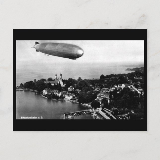 Old Postcard - Airship over Friedrichshafen (Front)