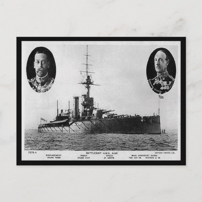 Old Postcard - Battleship HMS Ajax (Front)