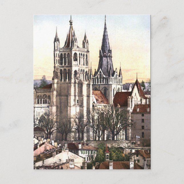 Old Postcard - Cathedral, Lausanne, Switzerland (Front)