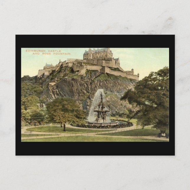 Old Postcard, Edinburgh Castle and Ross Fountain Postcard (Front)