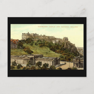 Old Postcard, Edinburgh Castle & National Gallery Postcard