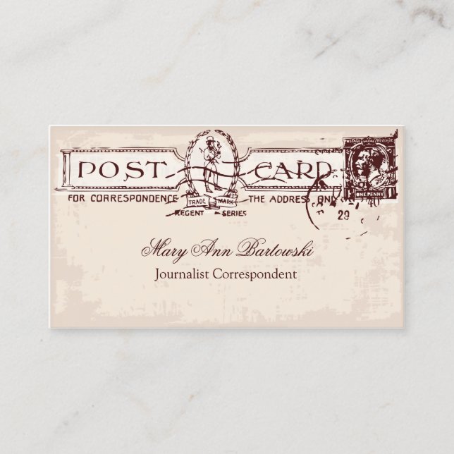 Old Postcard Ephemera Travel Agent / Blogger Business Card (Front)