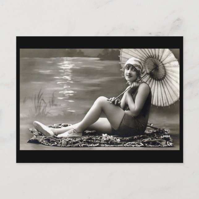 Old Postcard - Girl by the River (Front)