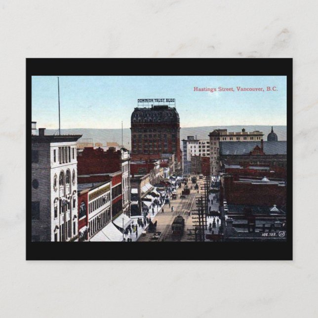 Old Postcard - Hastings Street, Vancouver, BC (Front)