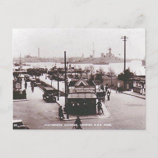 Old Postcard - HMS Hood, Portsmouth Harbour (Front)