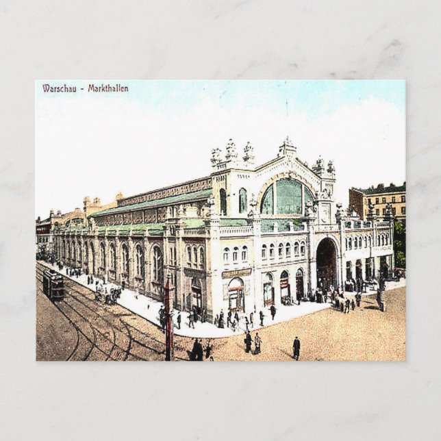 Old Postcard - Market Halls, Warsaw, Poland (Front)