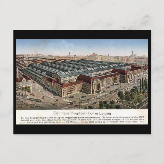 Old Postcard - Neue Hauptbahnhof, Leipzig. (Front)