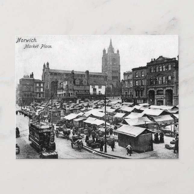 Old Postcard - Norwich Market Place, Norfolk (Front)