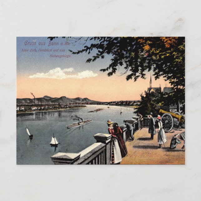 Old Postcard - River Rhine, Bonn, Germany (Front)