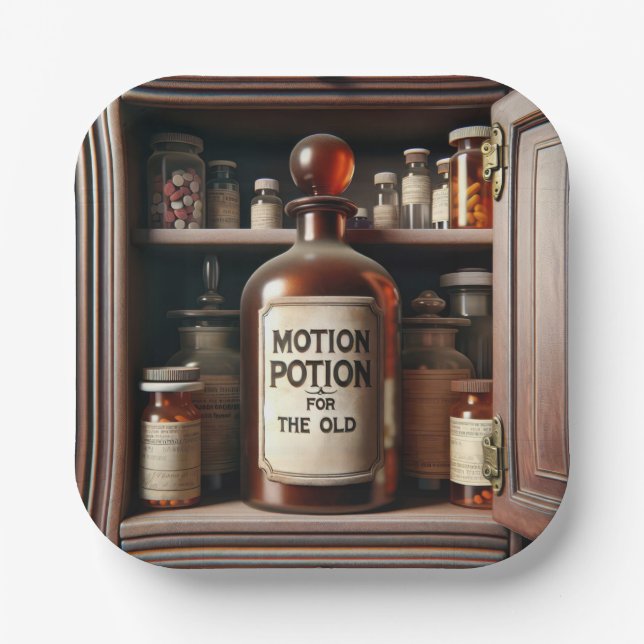 Old Potion Bottle In a Medicine Cabinet Paper Plate (Front)