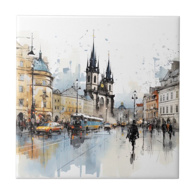Old Prague watercolor Tile (Front)