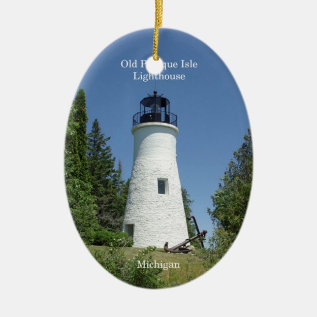 Old Presque Isle Lighthouse oval lighthouse Ceramic Ornament (Front)