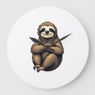 Old Print Sloth Art Vintage Graphic 2 Large Clock