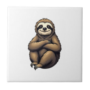 Old Print Sloth Art Vintage Graphic 2 Tile