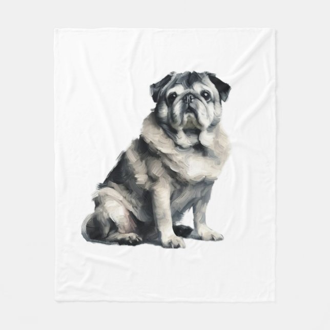 Old Pug Fleece Blanket (Front)