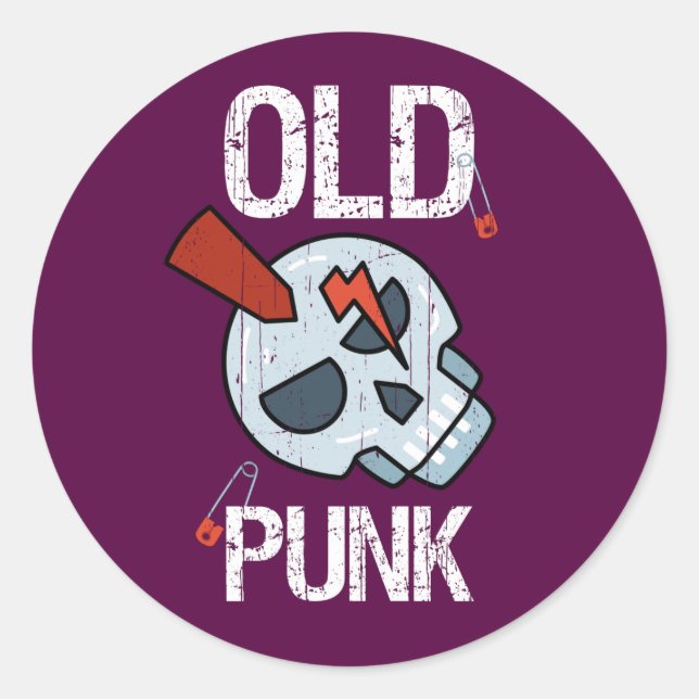 Old Punk Skull Distressed Classic Round Sticker (Front)