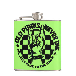 Old PUNKS Never Die Punk Rock Music Legend Custom Hip Flask