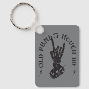 Old Punks Never Die Skeleton Rock On Gothic  Keychain