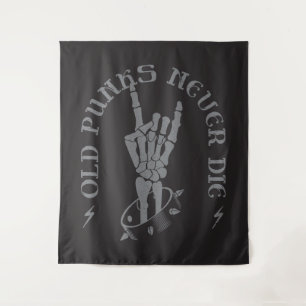 Old Punks Never Die Skeleton Rock On Gothic  Tapestry