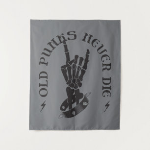 Old Punks Never Die Skeleton Rock On Gothic  Tapestry