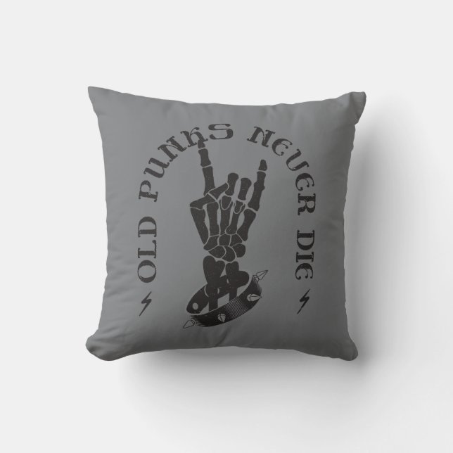 Old Punks Never Die Skeleton Rock On Gothic  Throw Pillow (Front)