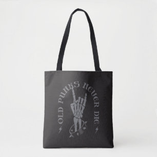 Old Punks Never Die Skeleton Rock On Gothic  Tote Bag